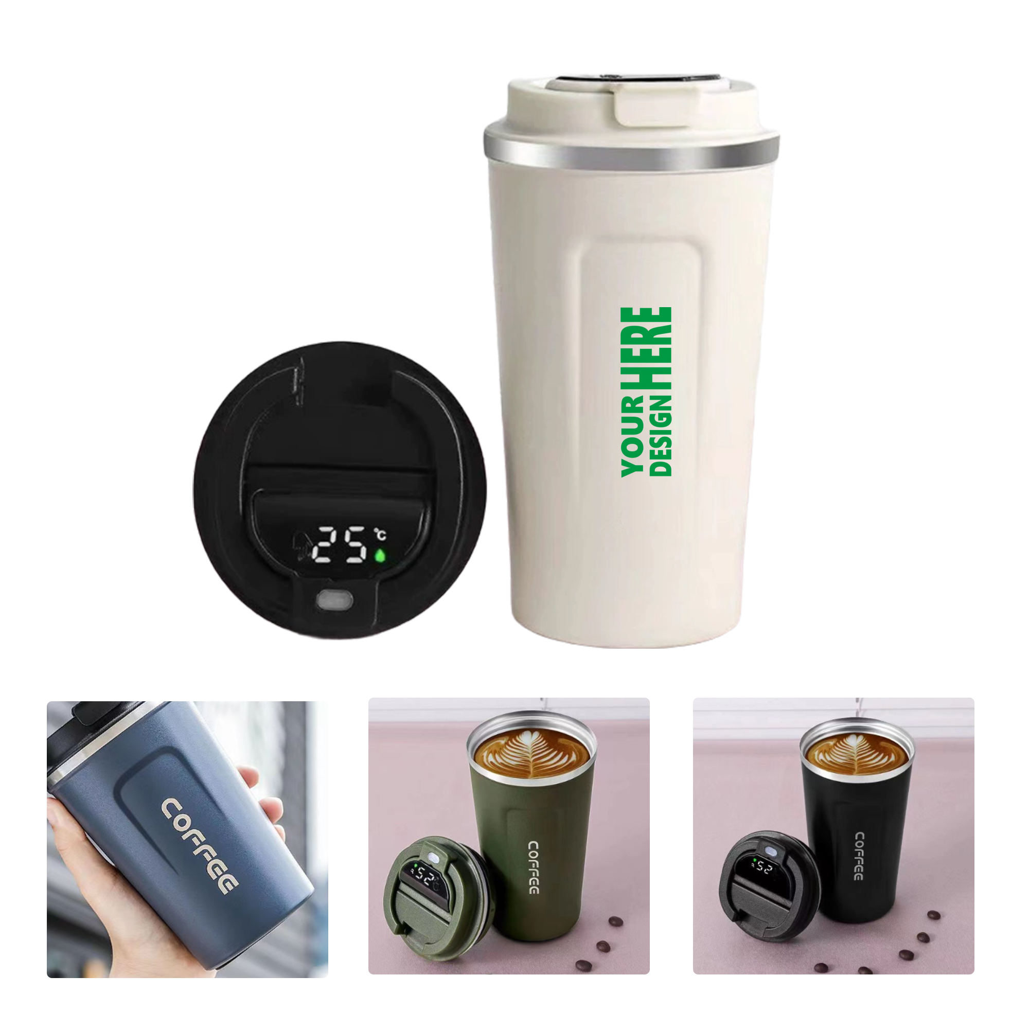 MOQ 50 Smart Temperature Measuring Coffee Mug Stainless Steel Vacuum Cup 1