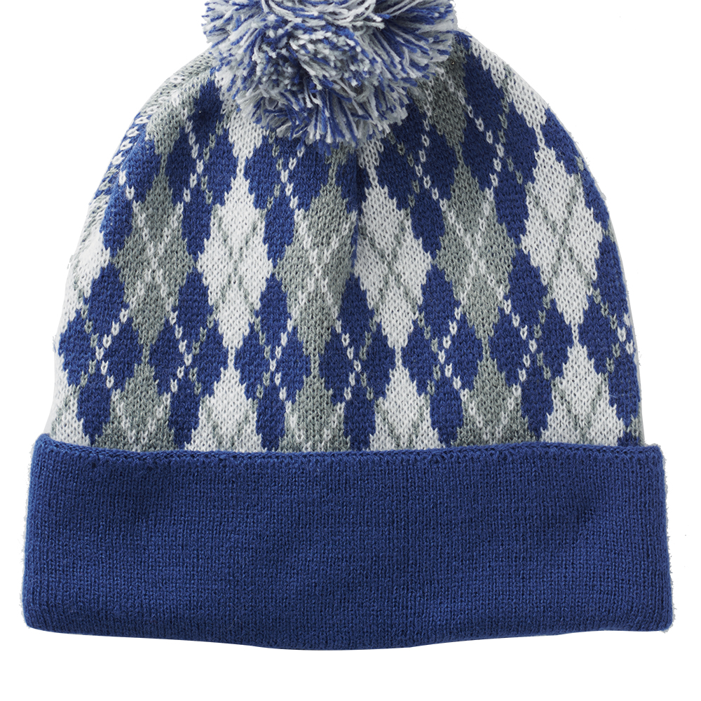 Diamond Pattern Knitted Pompom Beanies