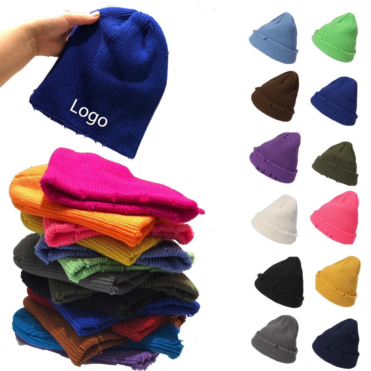 Unisex Winter Warm Knit Dilapidated Hole Beanie 5
