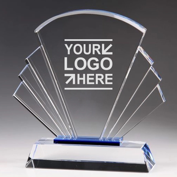Fan Shaped Crystal Award with Blue Accents 2