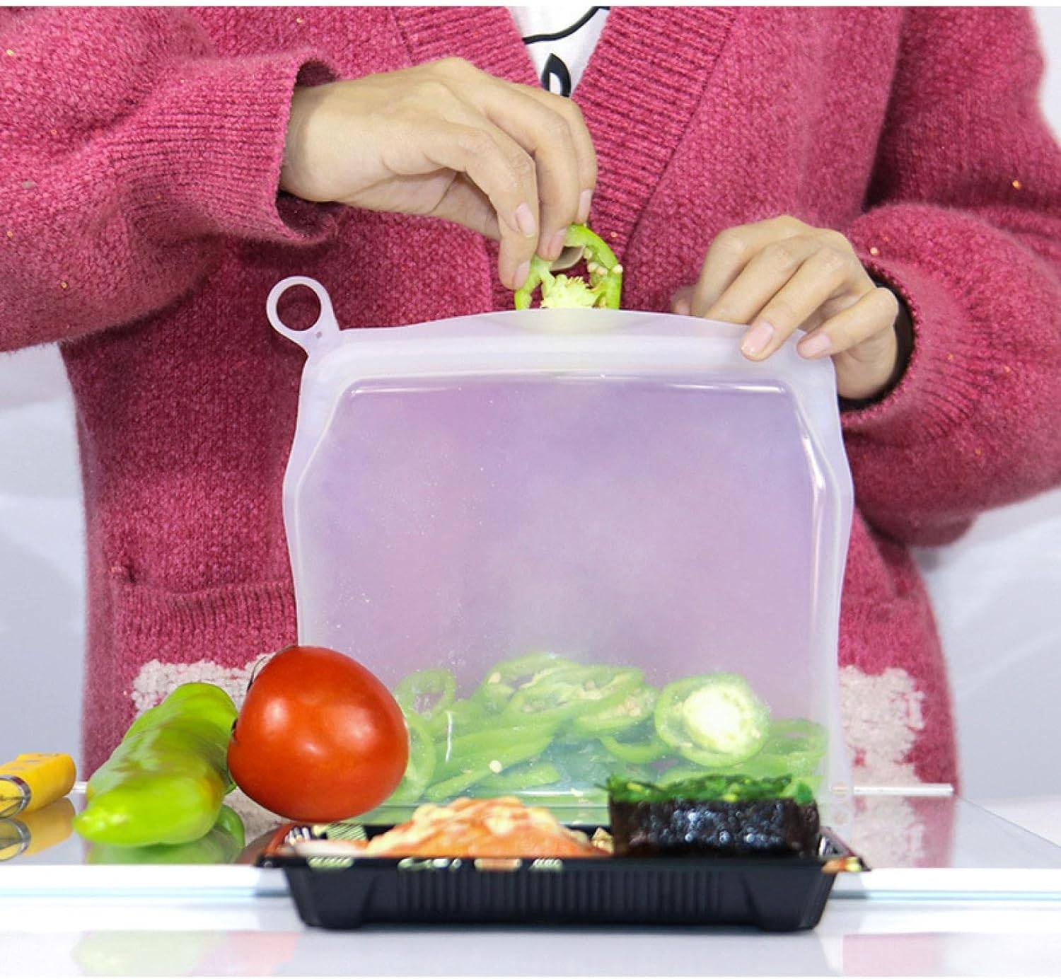 Wall-Mounted Reusable Silicone Storage Bags for Food 1000ML 10