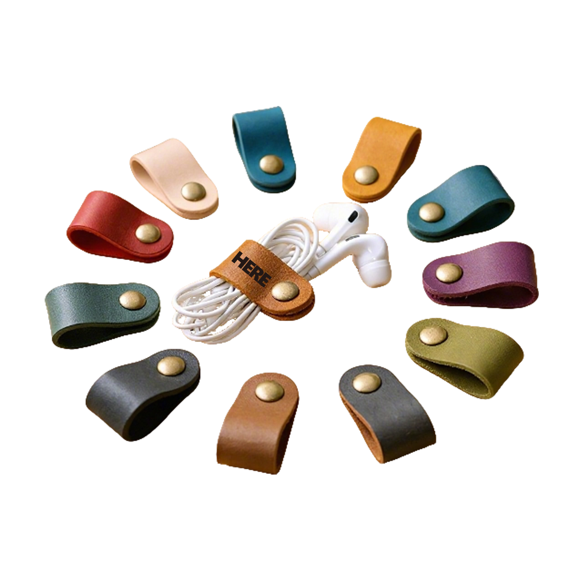 PU Leather Data Cable Organizer Earphone Cord Custom Logo Strap 2