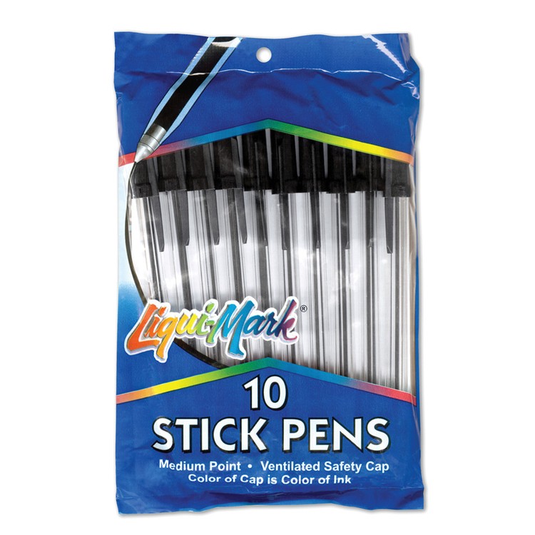 10 Pack Stick Pens - Medium Point - Black