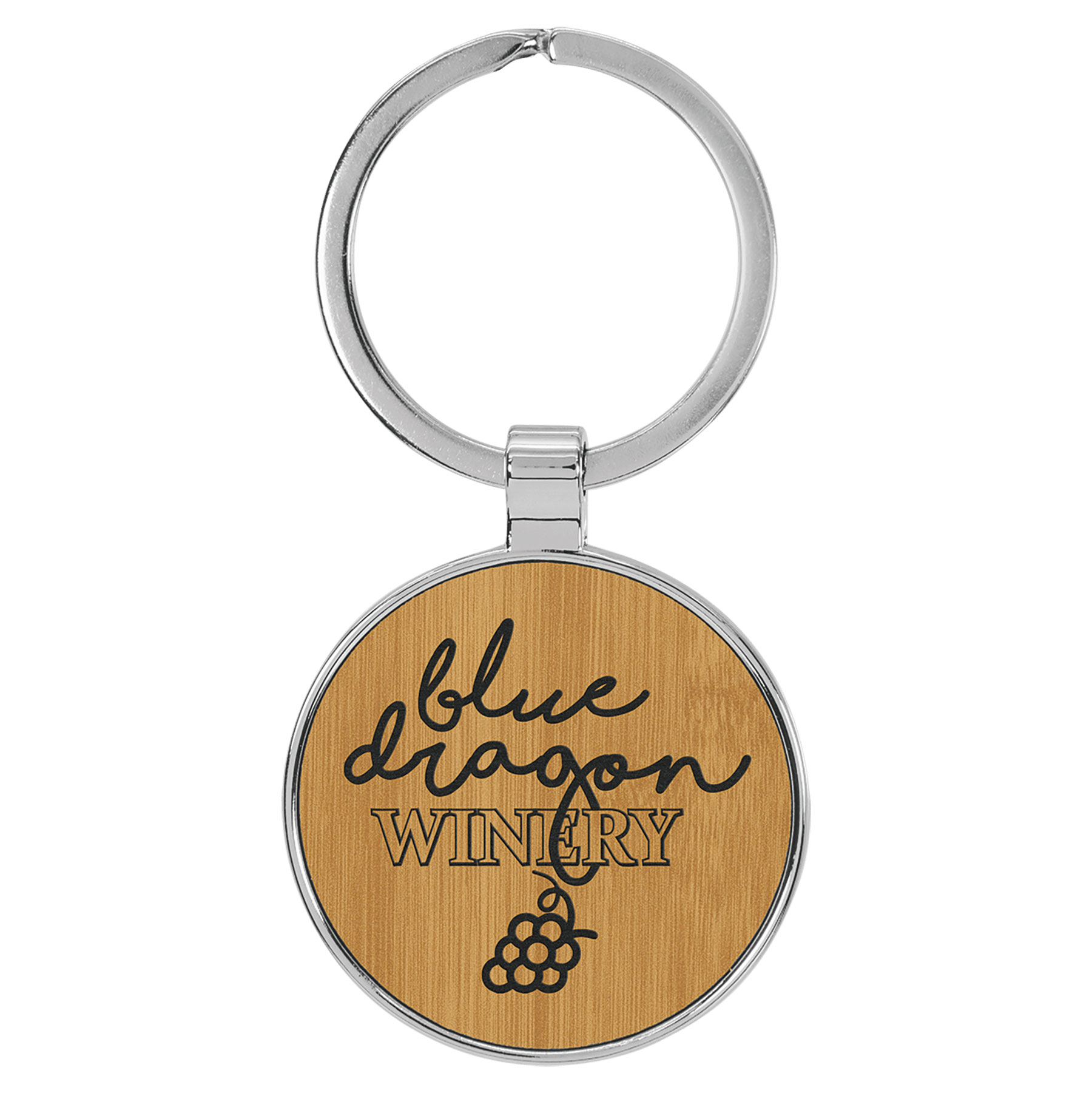 Bamboo Leatherette/Metal Round Keychain