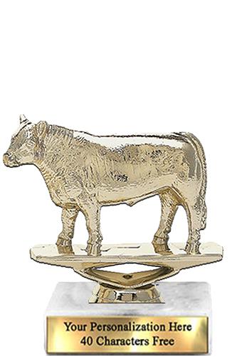 Trophy: 7", 2x3 white marble base, Angus Steer Gol 2