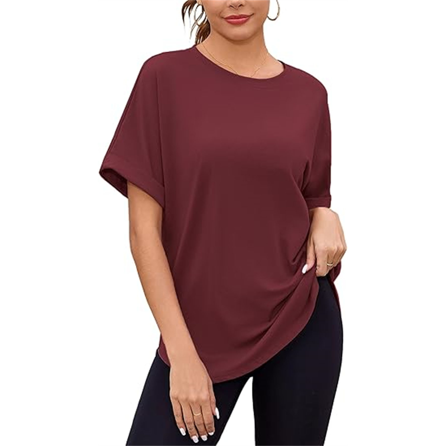 Crew Neck Rolled Short Sleeve Basic T Shirt 5