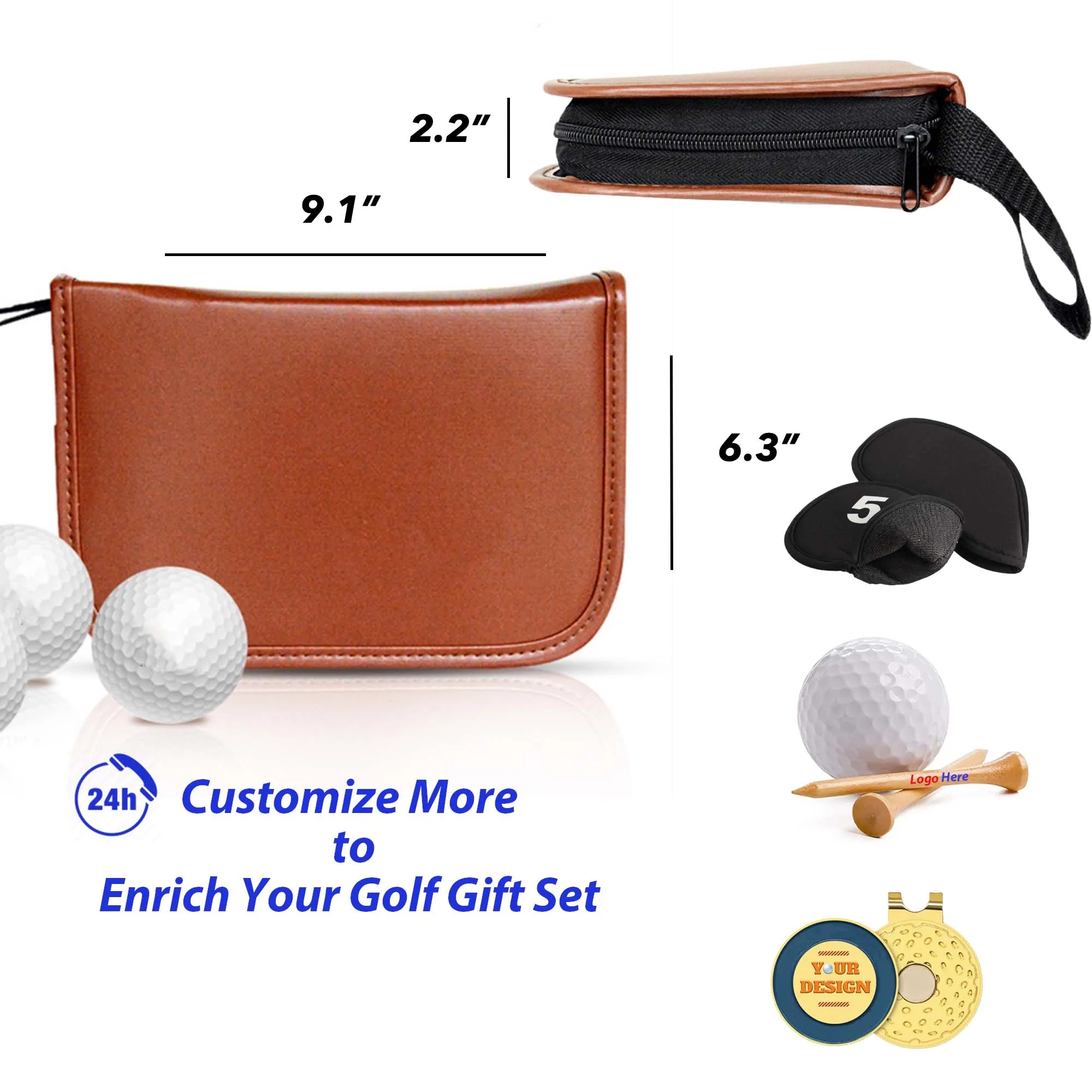MOQ50 Leather Golf Tool Kit Accessories Pouch Set 4
