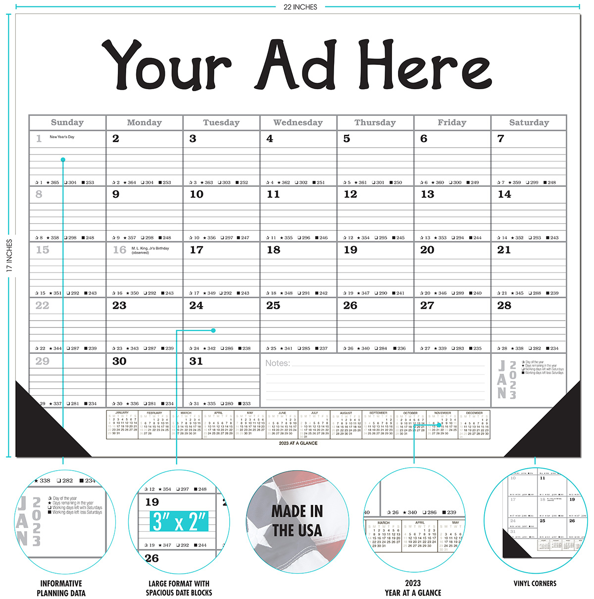 Jumbo Desk Pad Calendar - Black/Gray Datepad w/Year at Bottom 6