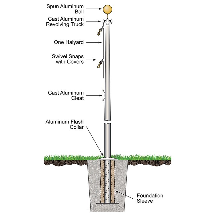 25' Satin External Halyard Flagpole 2