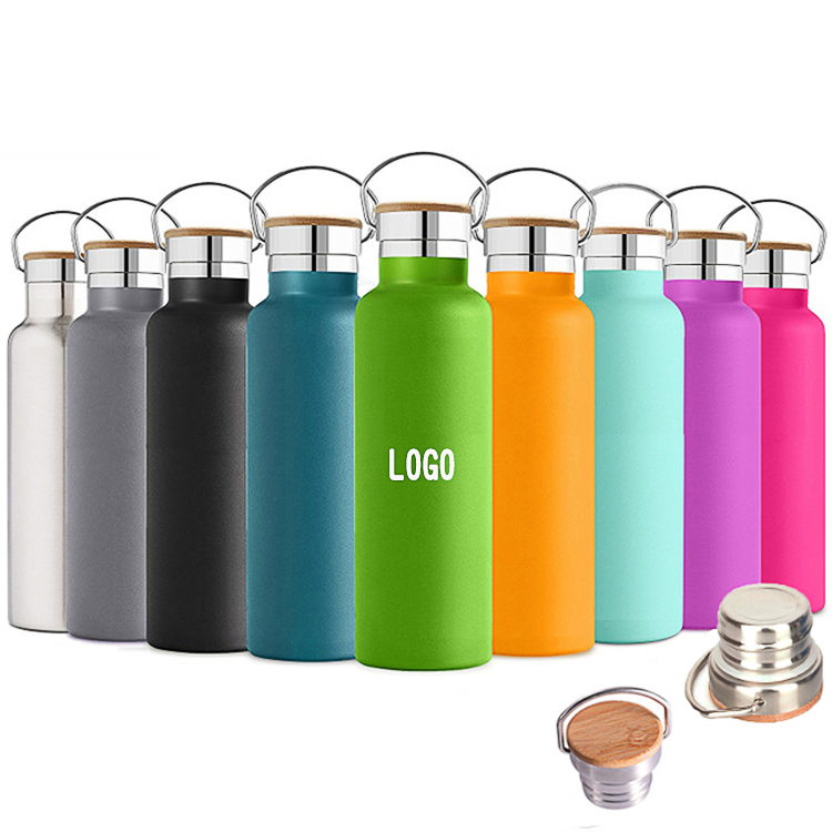 17 OZ Power Coated Stainless Steel Bottle with Bamboo Lid 3