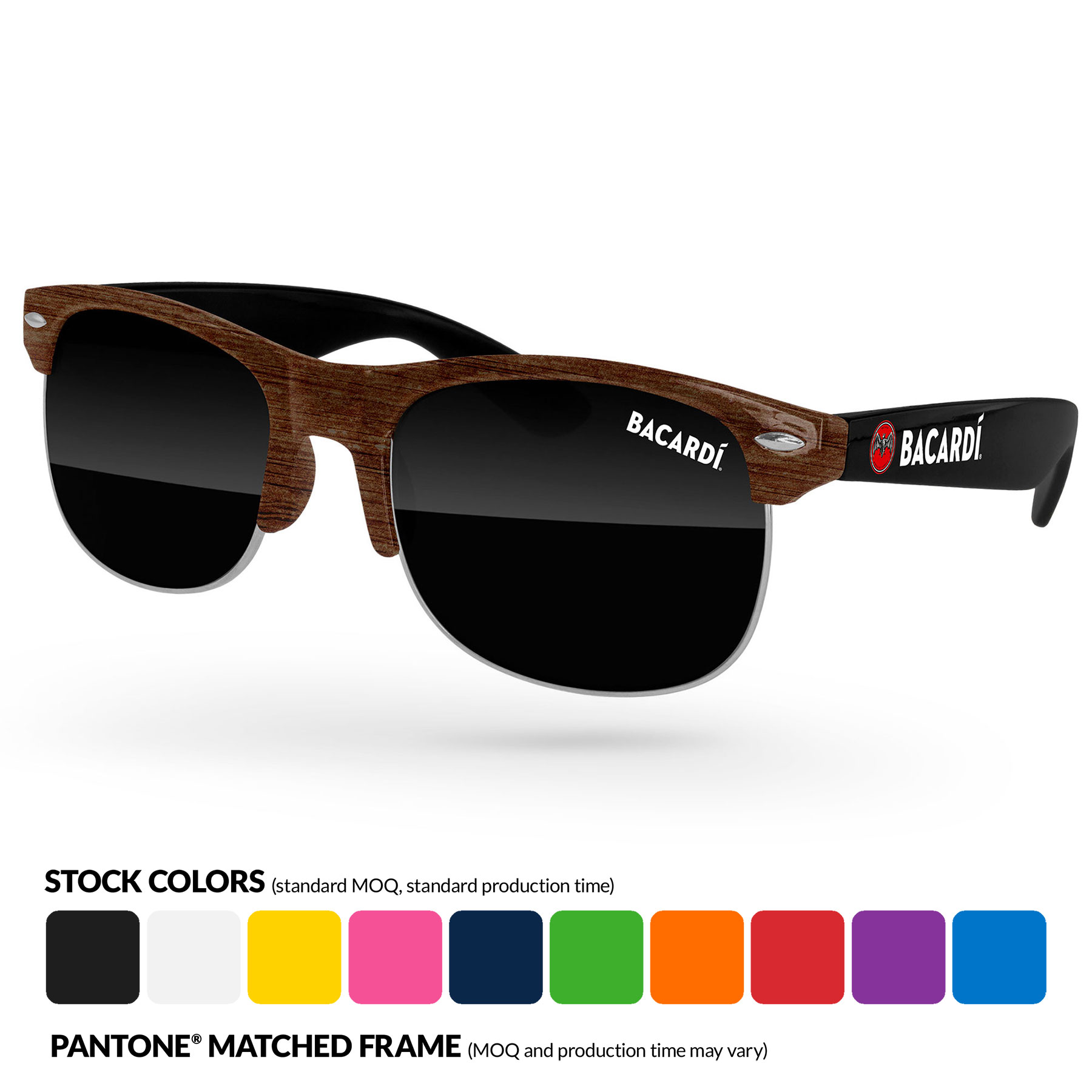 Faux-Wood 2-Tone Club Sport Sunglasses w/ Temple Imprint 7