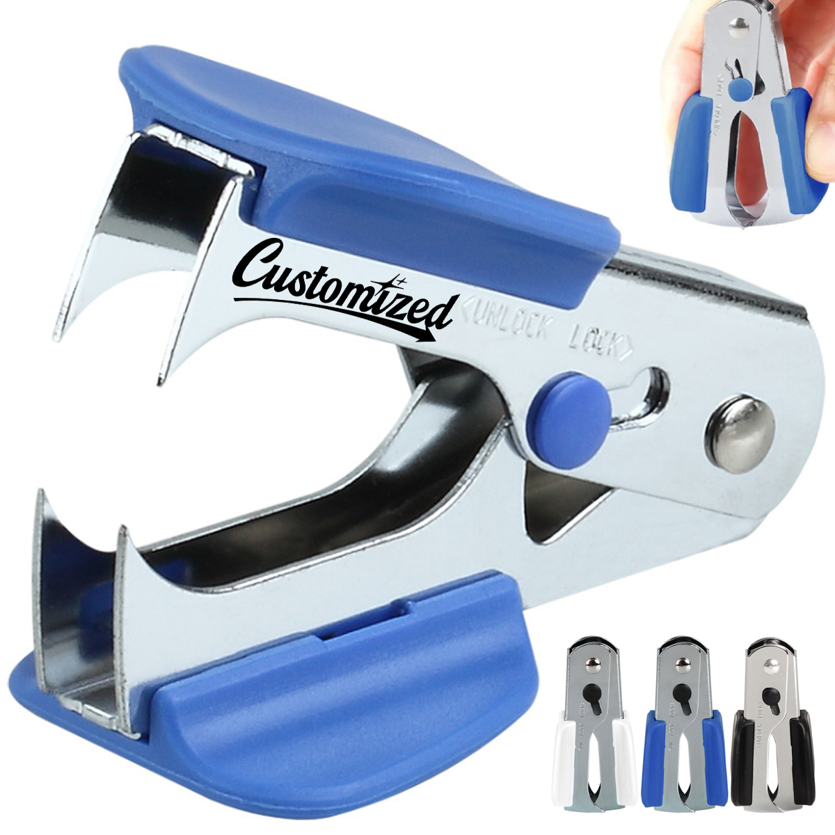 Mini Staple Remover with Plastic Grip for Office Use, custom desk accessory with logo imprint 4