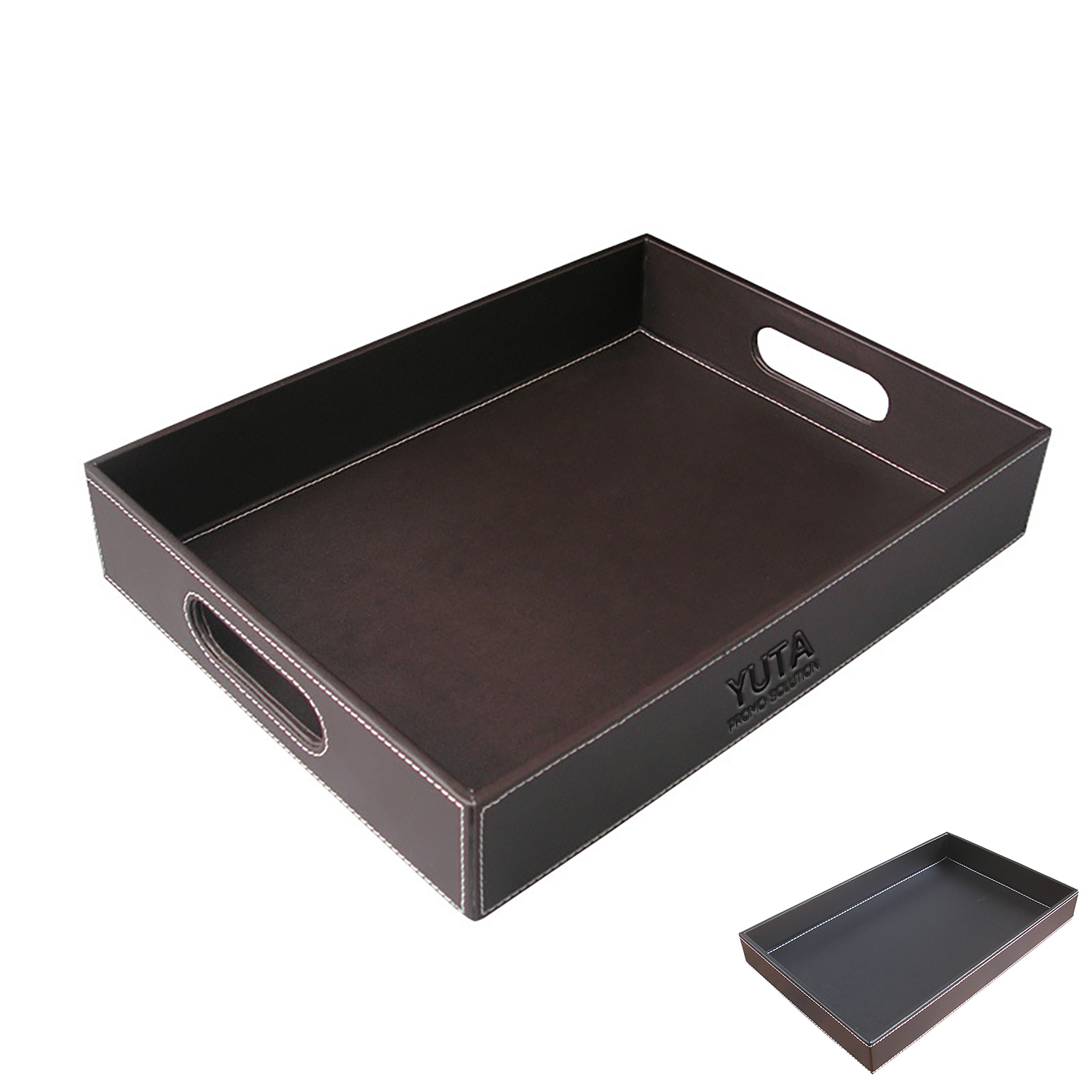 PU Leather Storage Tray w/ Handles for Household Office 4