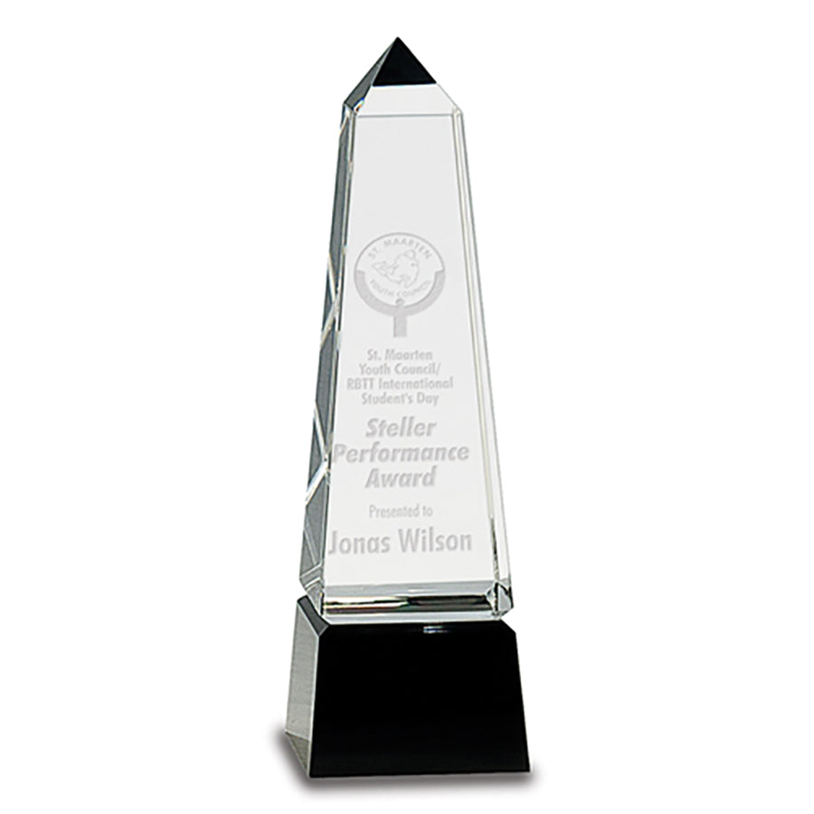 Obelisk Crystal On Black Pedestal Base 2