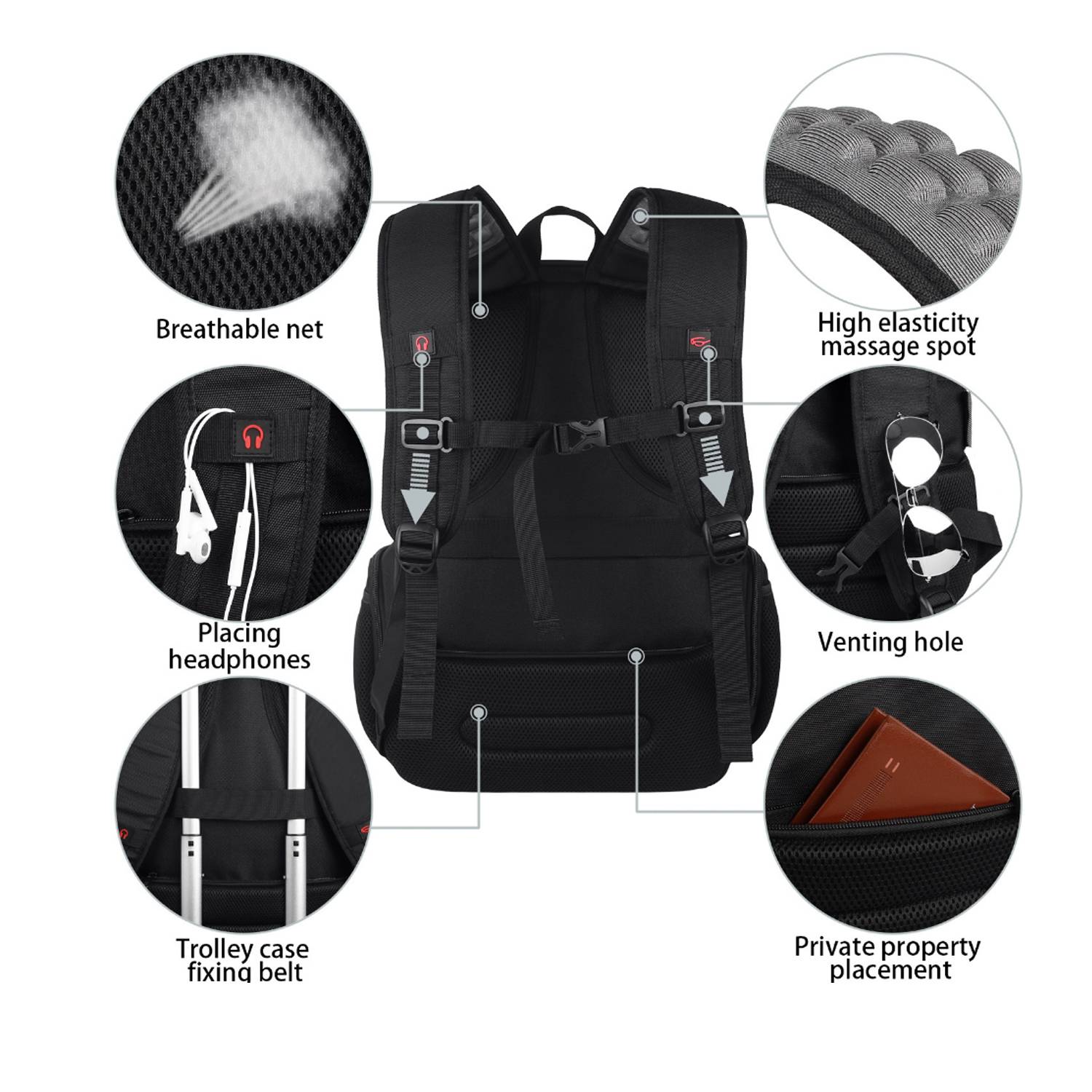 Business Computer Nylon Backpack With Earphone Port 6