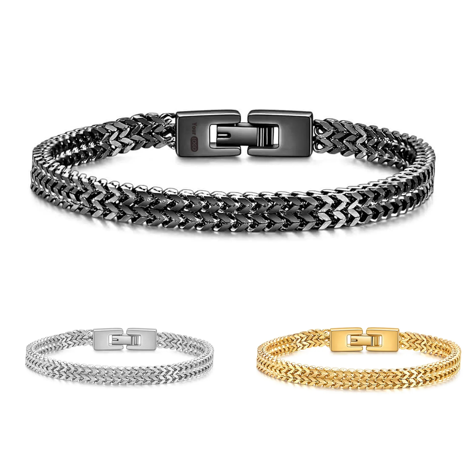 Men's Stainless Double Franco Chain Bracelet with Extension 4