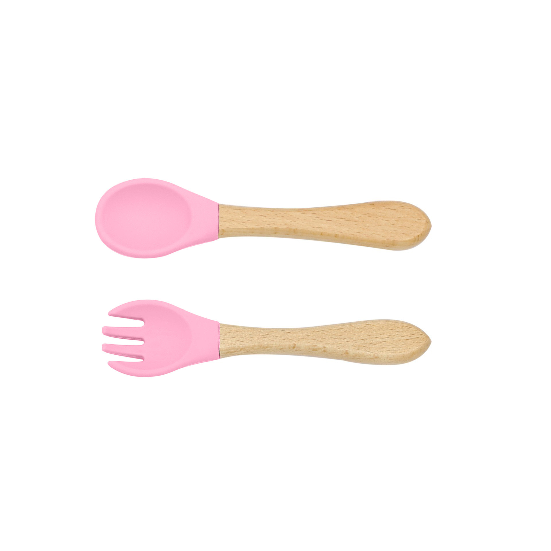 Baby Feeding Wooden Handle Silicone Fork & Spoon Set 5