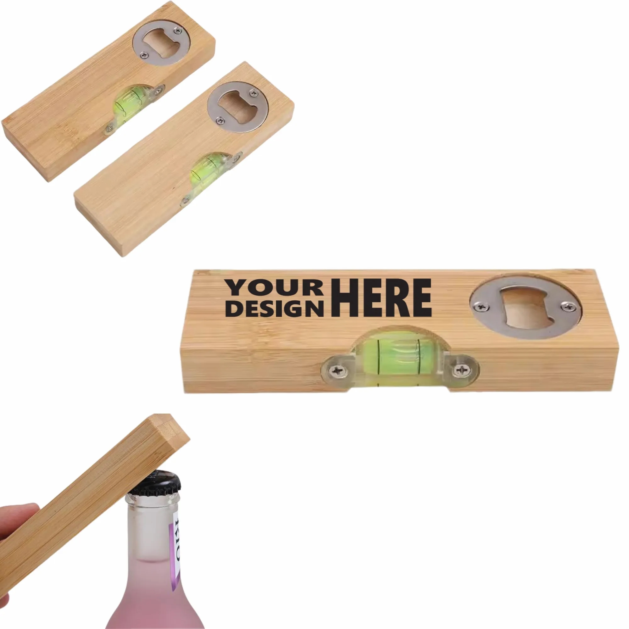 Wooden Bottle Opener With Level, Custom Logo Gift
