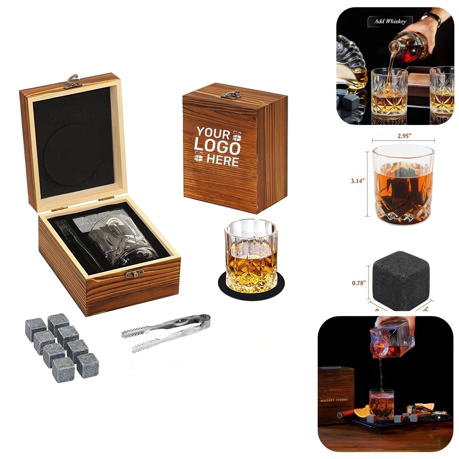 Whiskey Stones and Glass Gift Set 4