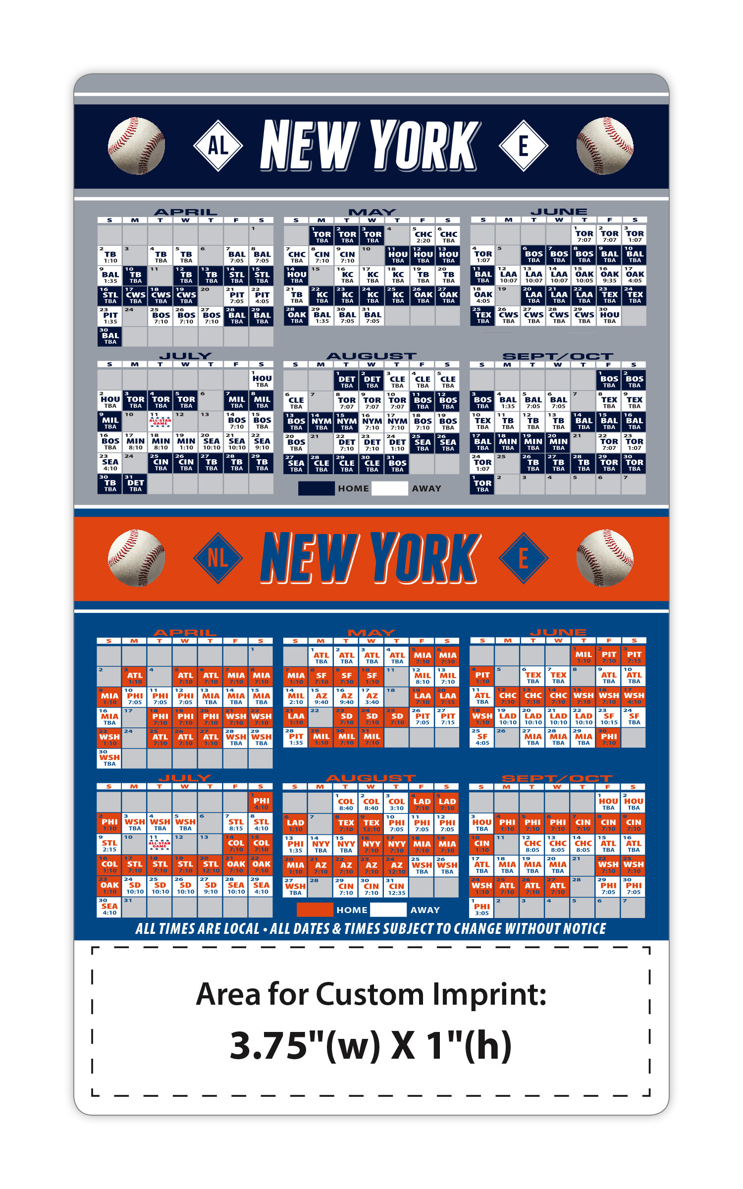 Magnet Sport Schedules - 4x7 Baseball Round Corners - 20 mil. 3