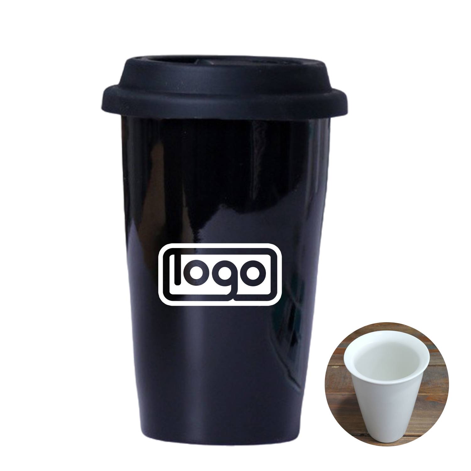 12oz Double Wall Insulated Ceramic Cup w/ Lid 3