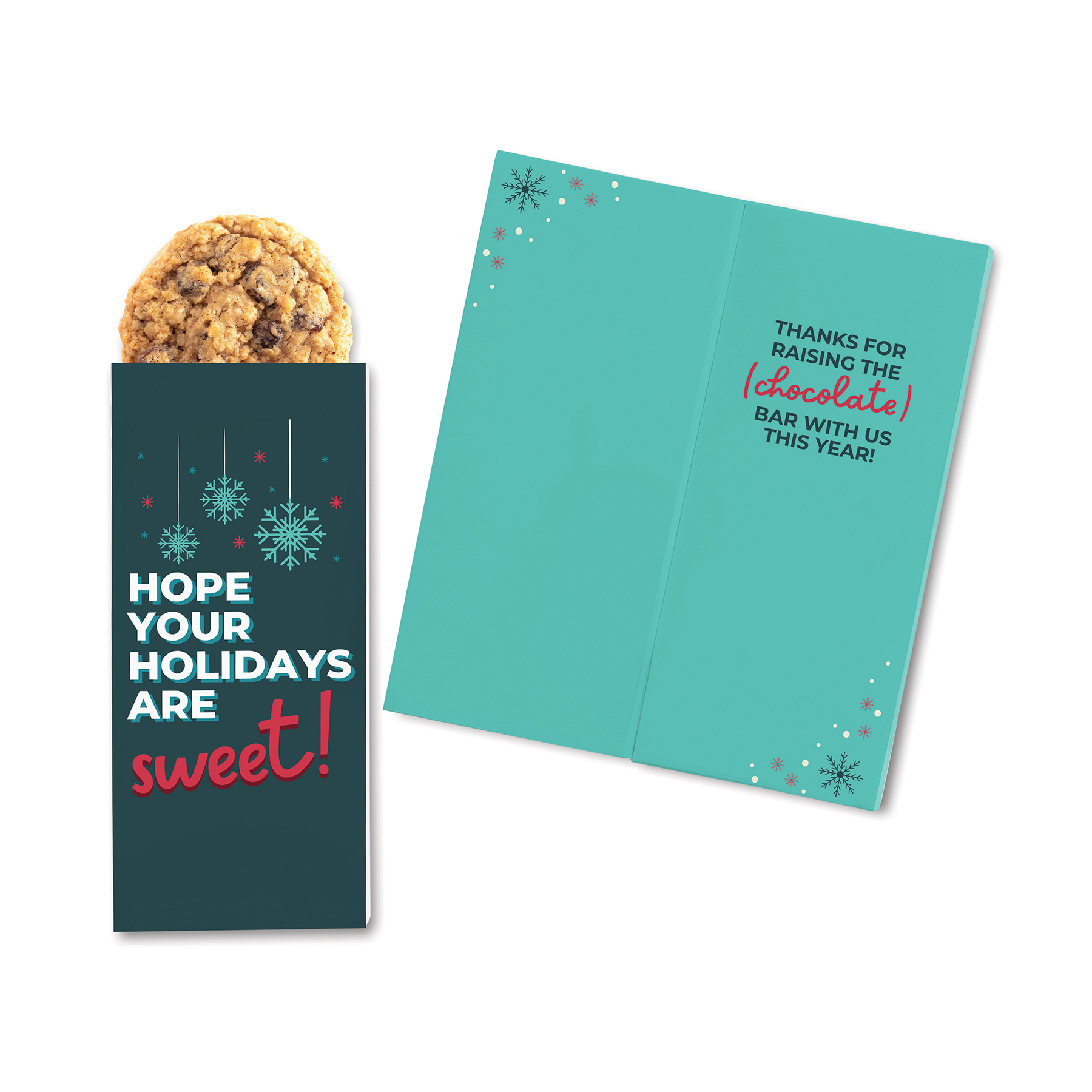 One Color Foil-Stamped Stock Holiday Sentiment Sweeter Cards with Oatmeal Raisin Cookies