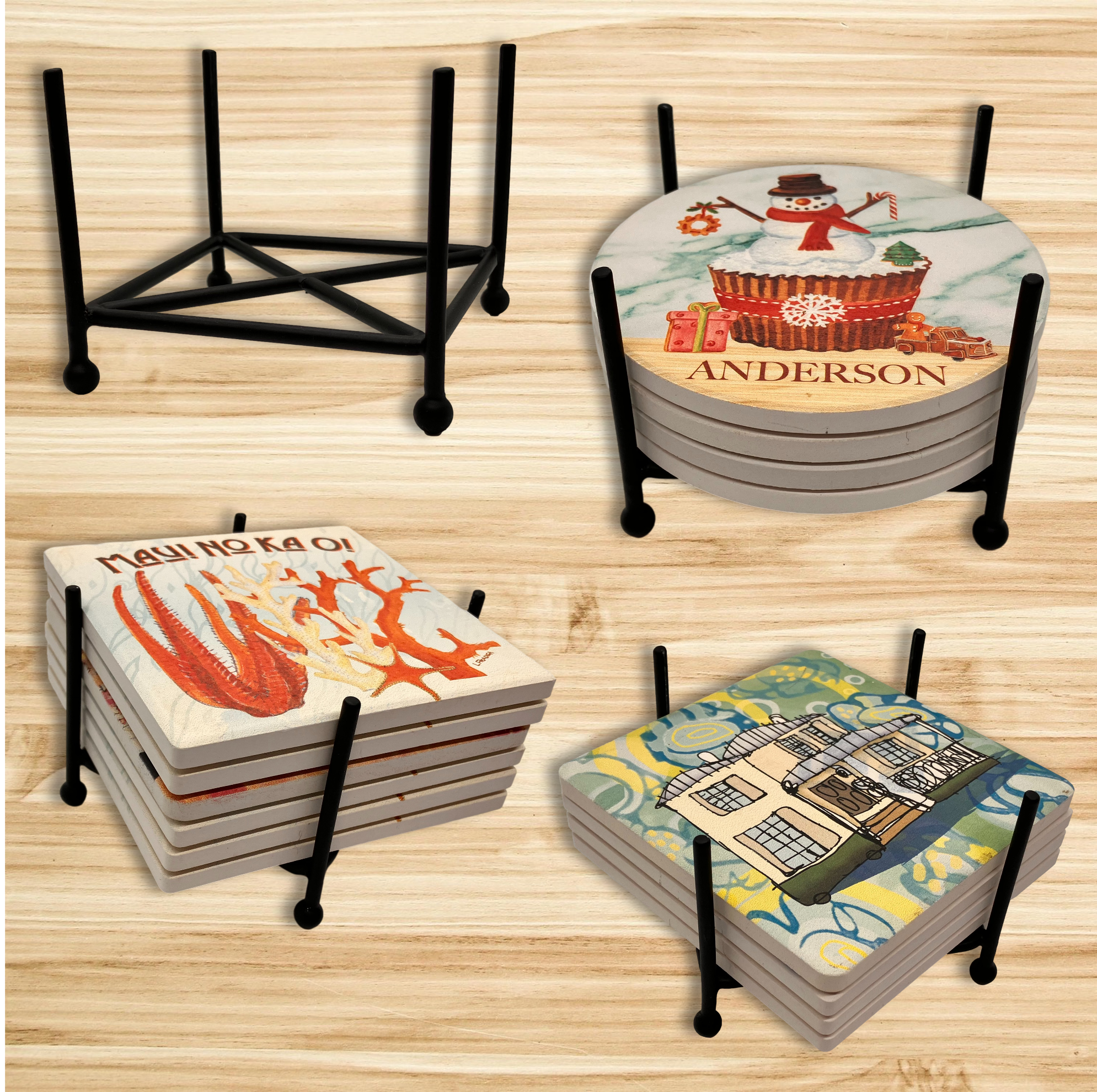 Four Post Metal 5 Coaster Holder Sets 4