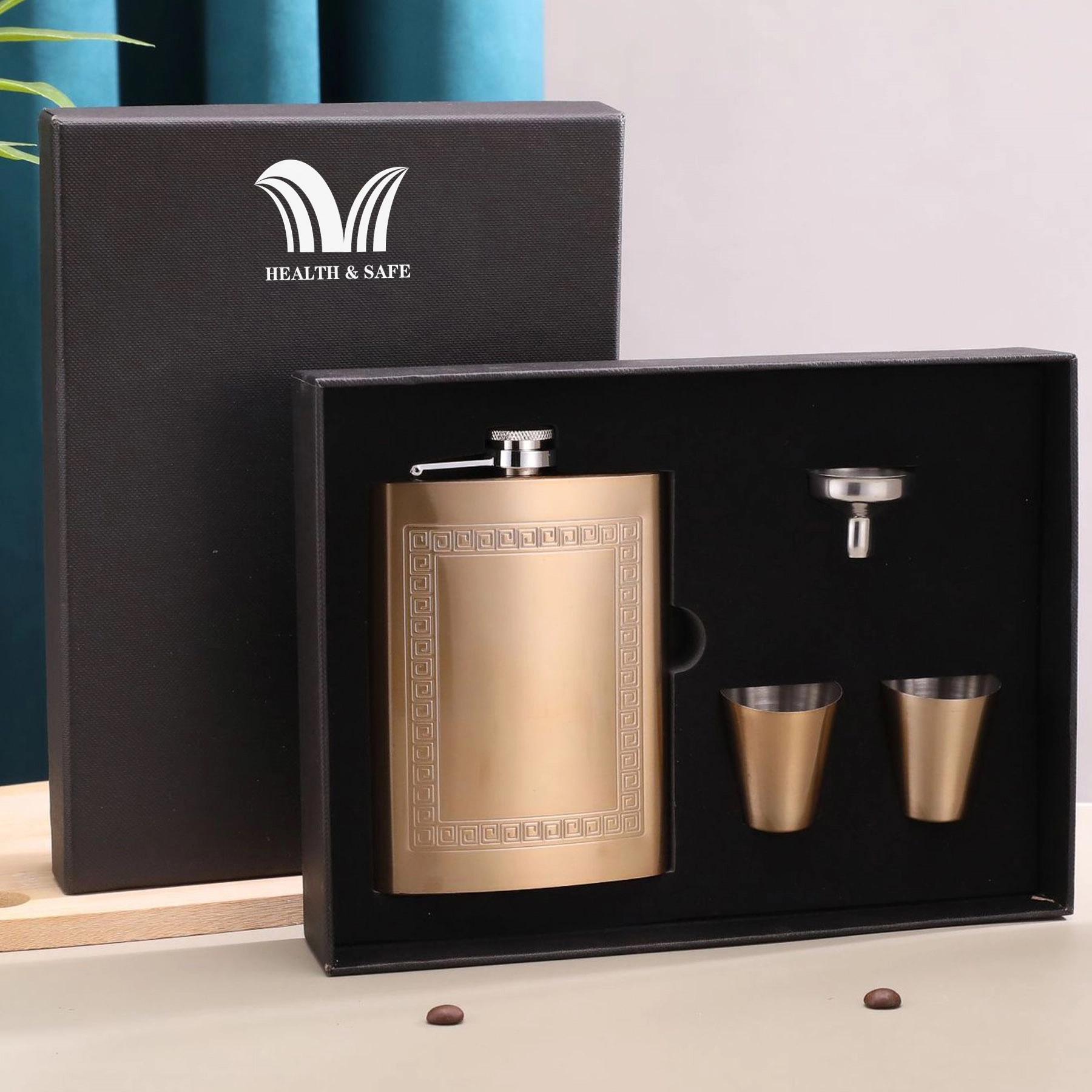 8oz Hip Flask Gift Set, custom water bottle with logo imprint 3