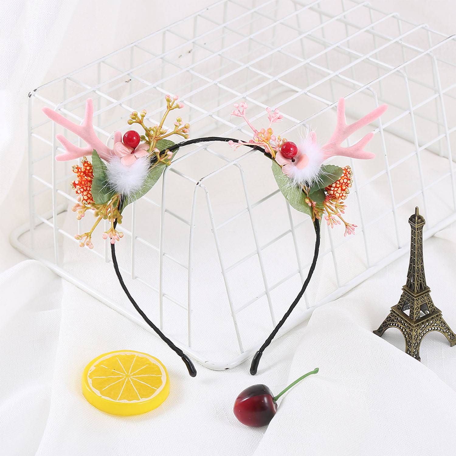 Cute headgear pink flocking elk Halloween headband 7