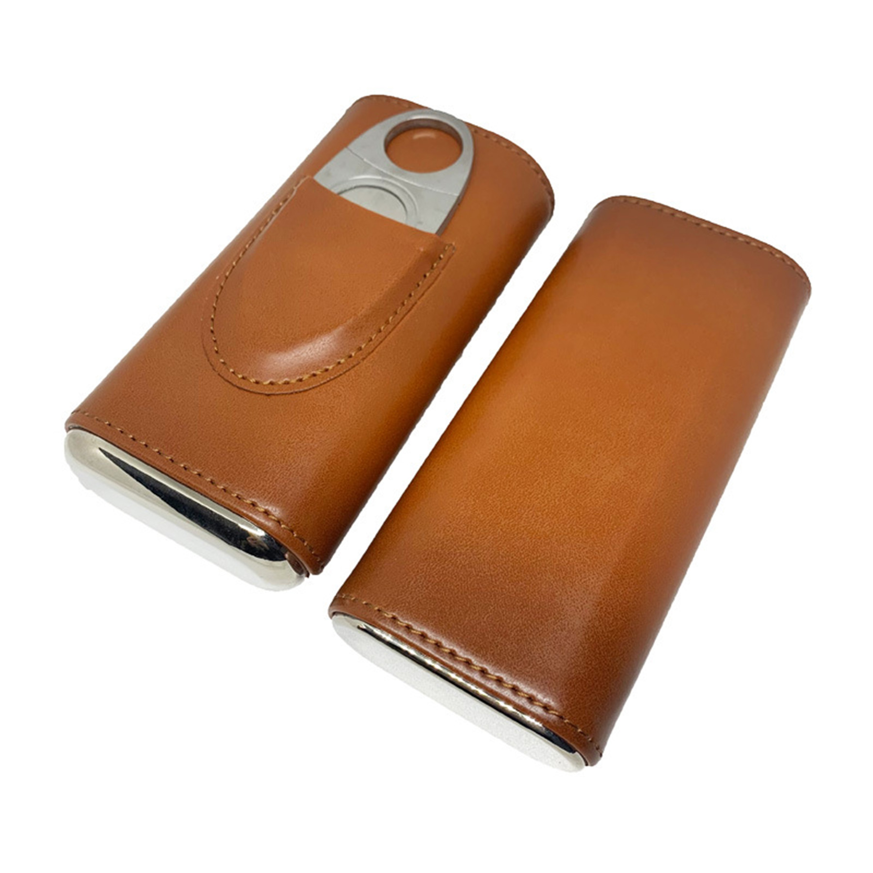 Leather Cigar Case With Silver Stainless Steel Cutter 2