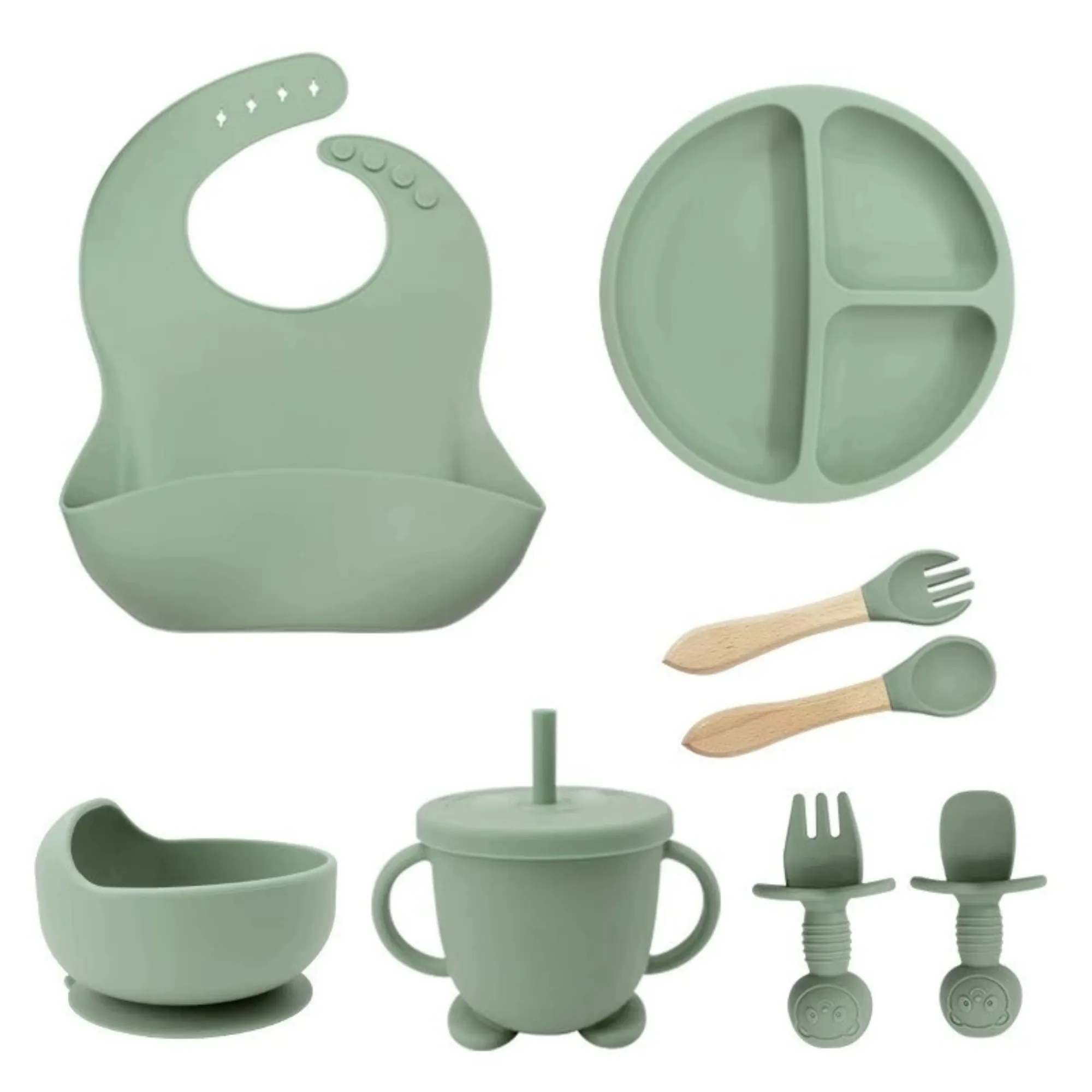 Children's Anti-Drop Silicone Tableware Set With Suction Cup 15
