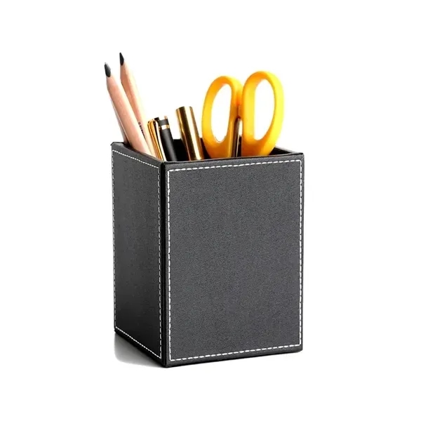 Square PU Leather Pen Holder with Desk Organizer Cup 2
