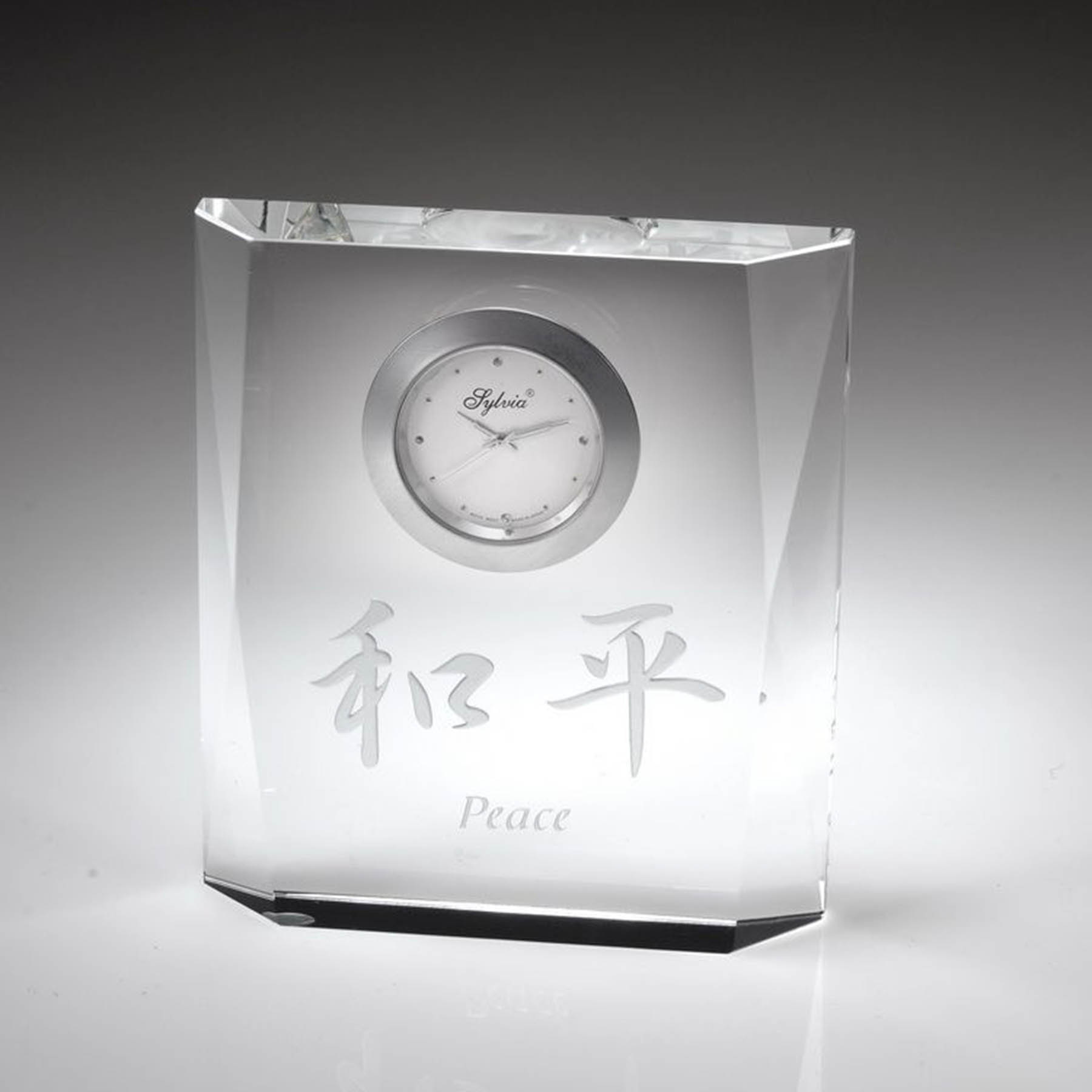 4 1/2" Crystal Award - Faceted Desktop Clock 2