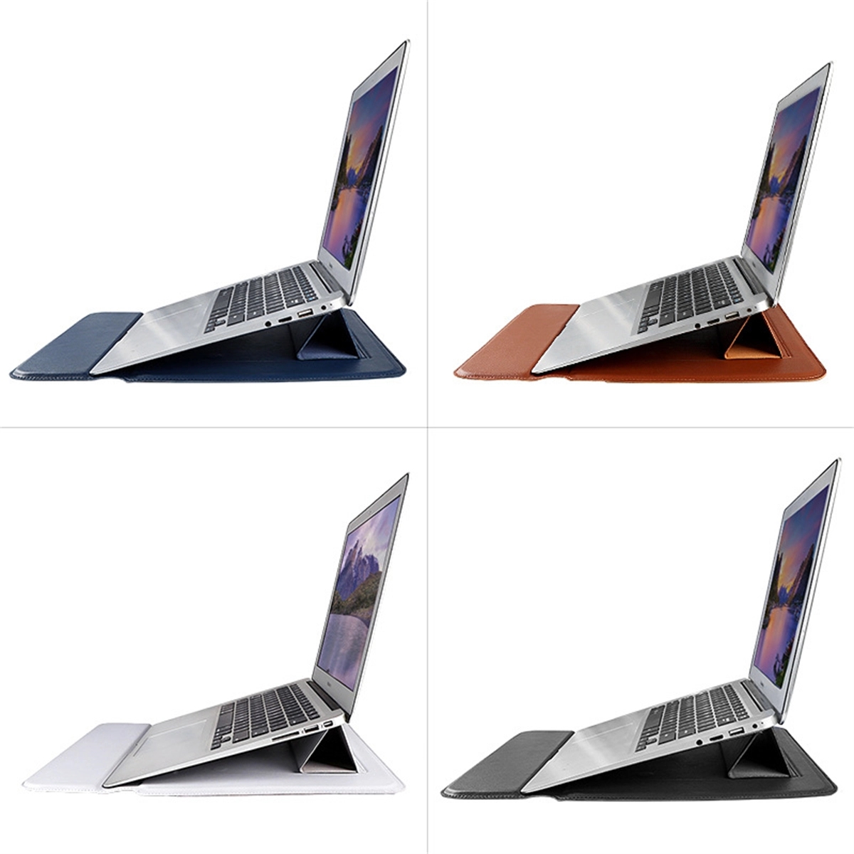 Pu Leather Laptop Sleeve Protective Case Bag With Stand 3