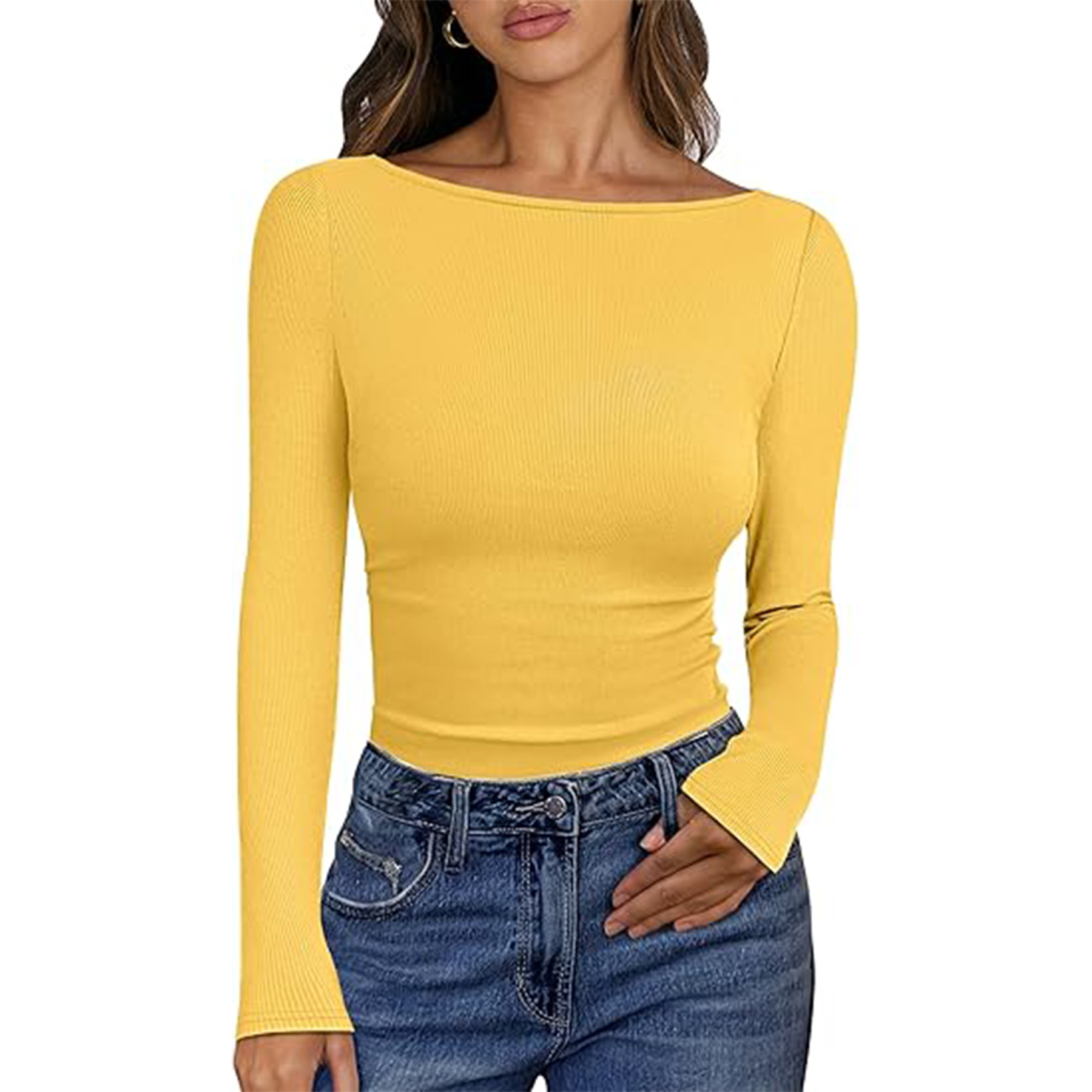 Women Boat Neck Long Sleeve Shirt 11