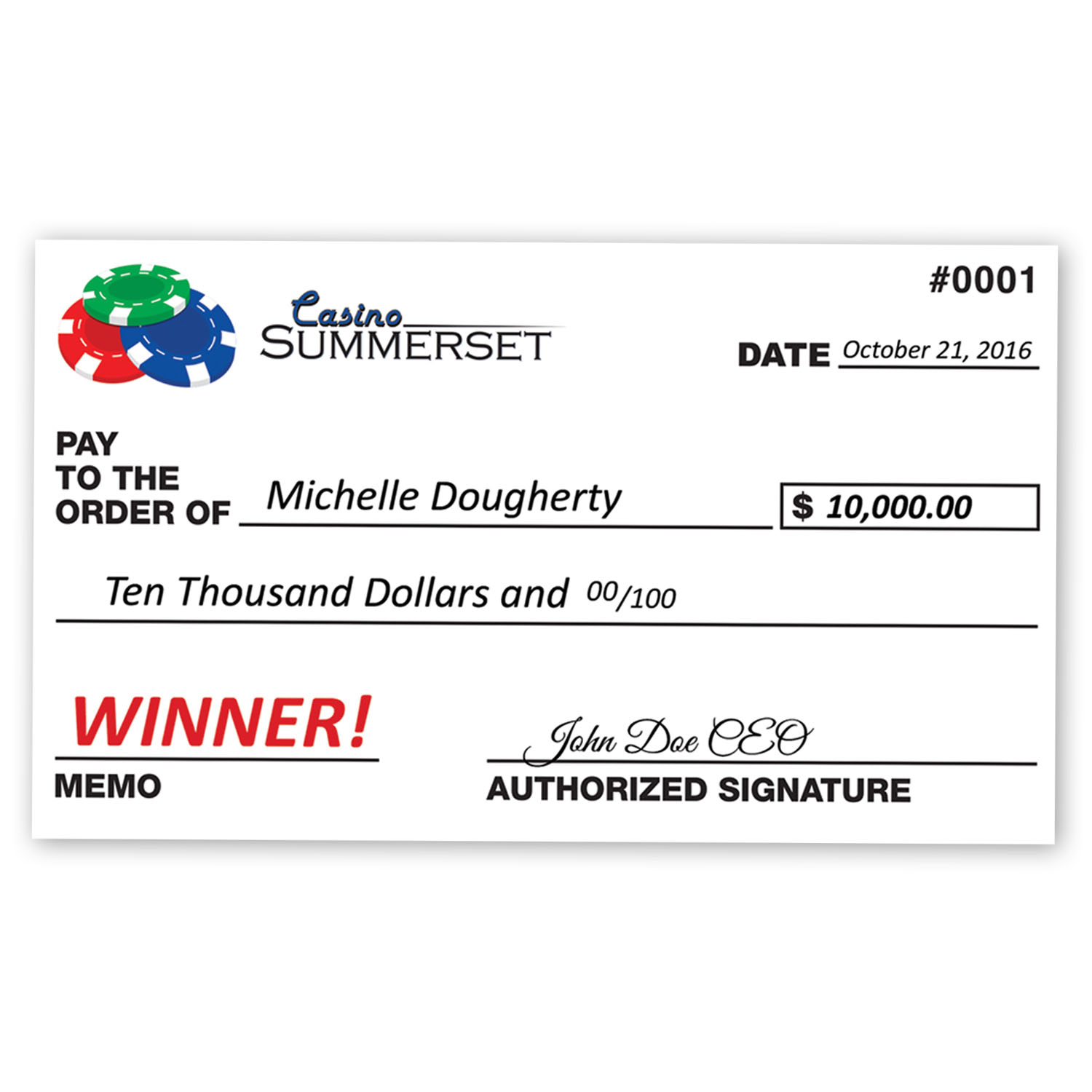 46" w x 23" h Standard 4mm White Corrugated Plastic Promotional Checks