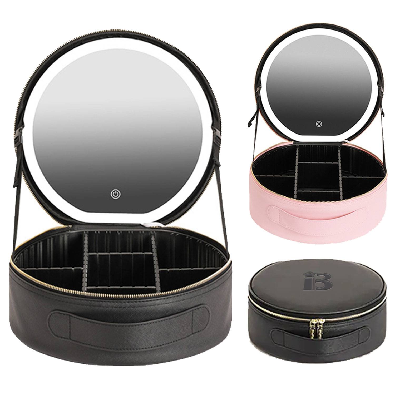 Large Round Travel Makeup Bag Cosmetic Case w/ LED Mirror 2