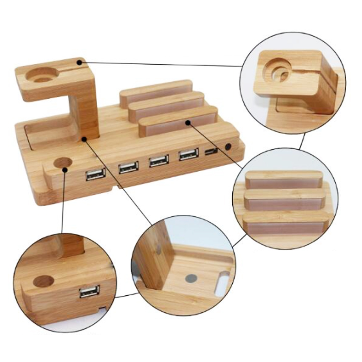 Bamboo Multi-Device Charging Dock & Organizer 4