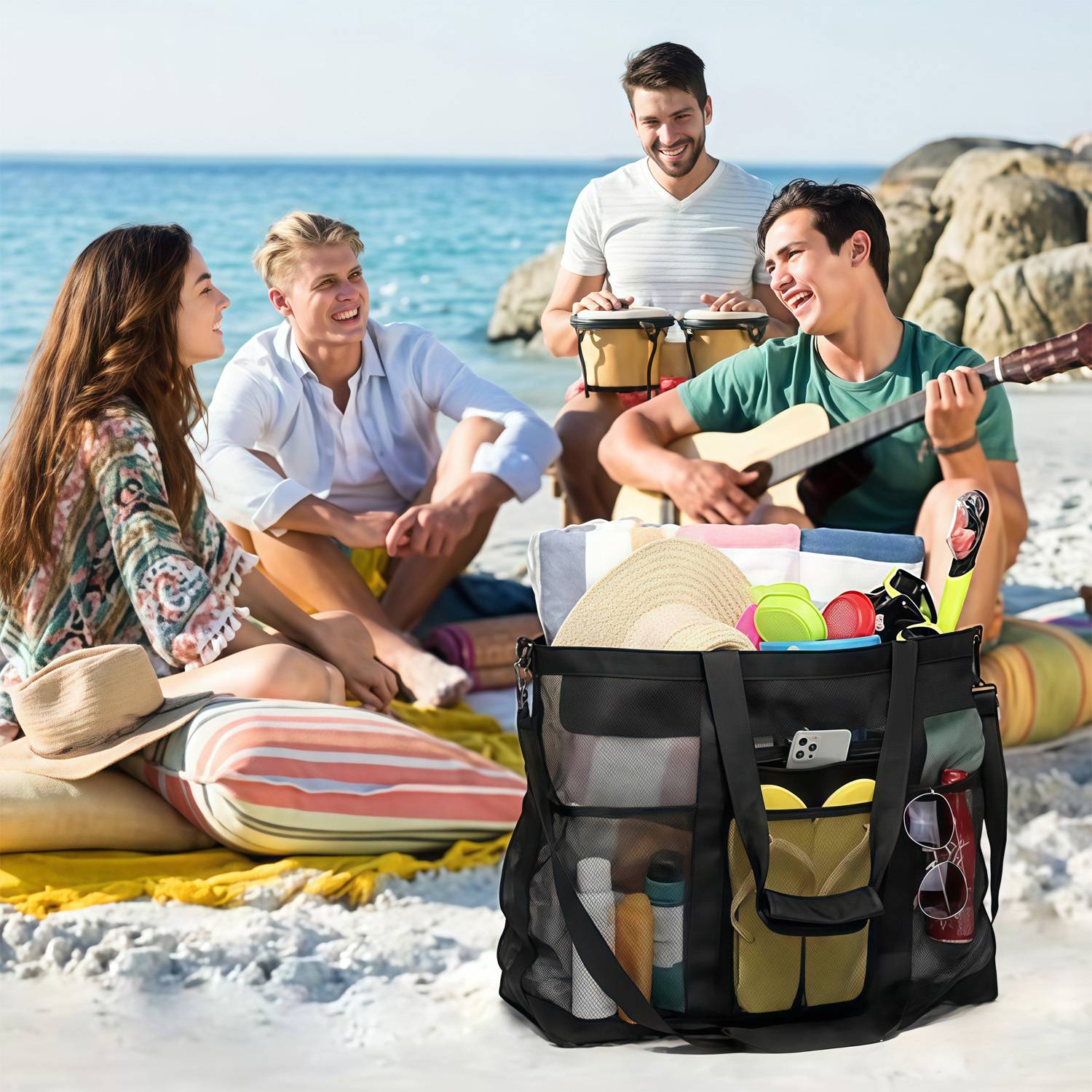 45L Large Capacity Nylon Mesh Beach Tote Bag 4