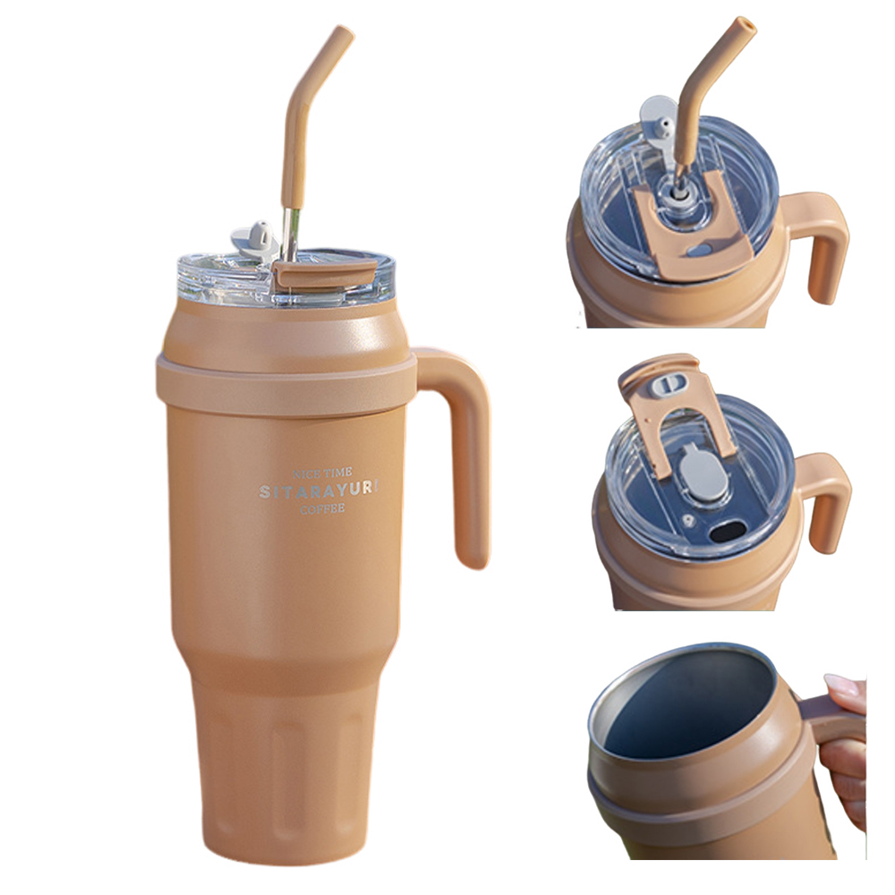 30OZ Double Walls Stainless Steel Auto Tumbler With Straw And Handle 2