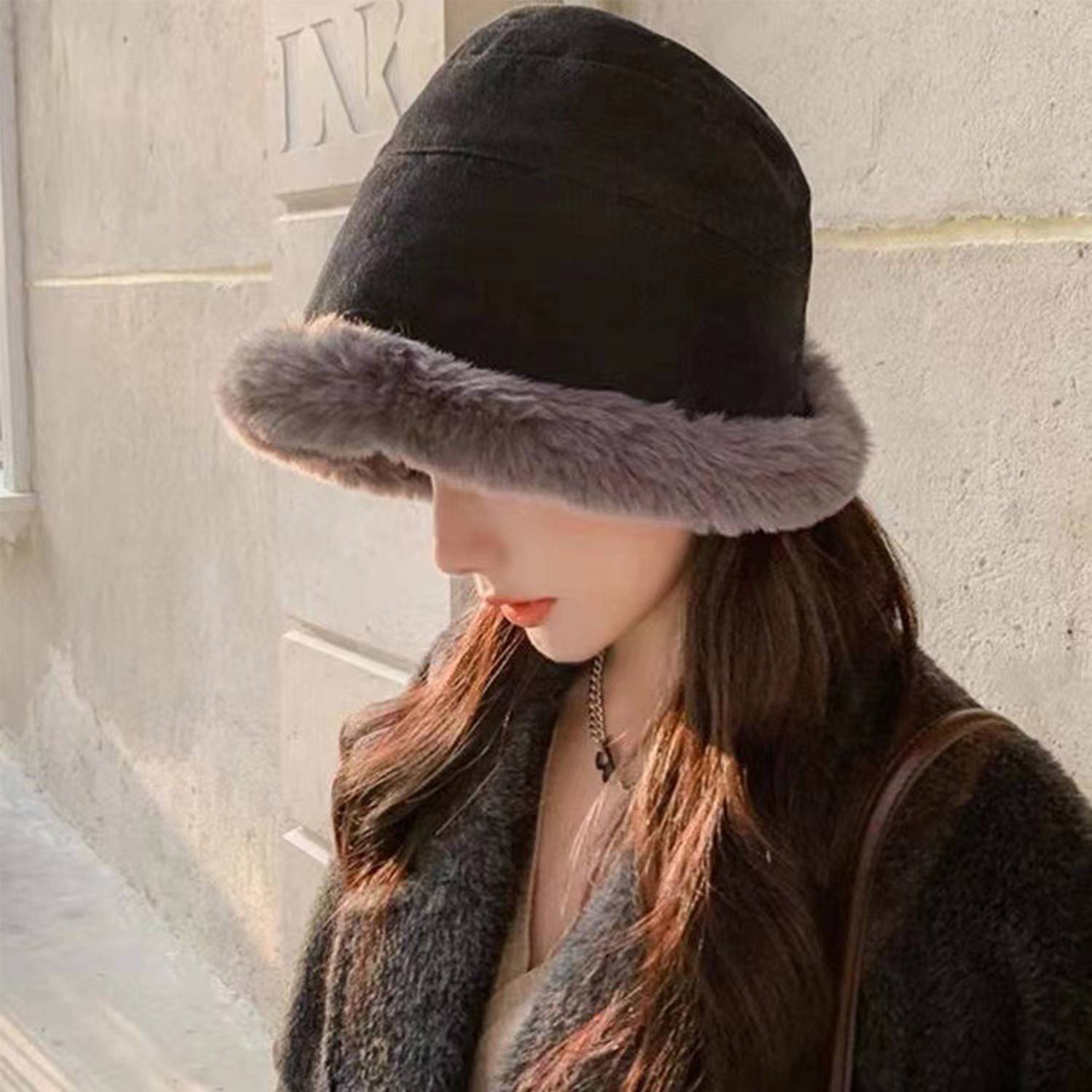 Corduroy plush warm fisherman cap 1