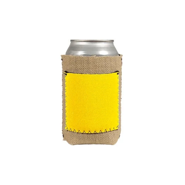 Burlap Can Cooler with Neoprene Pocket, custom can cooler with logo imprint 7