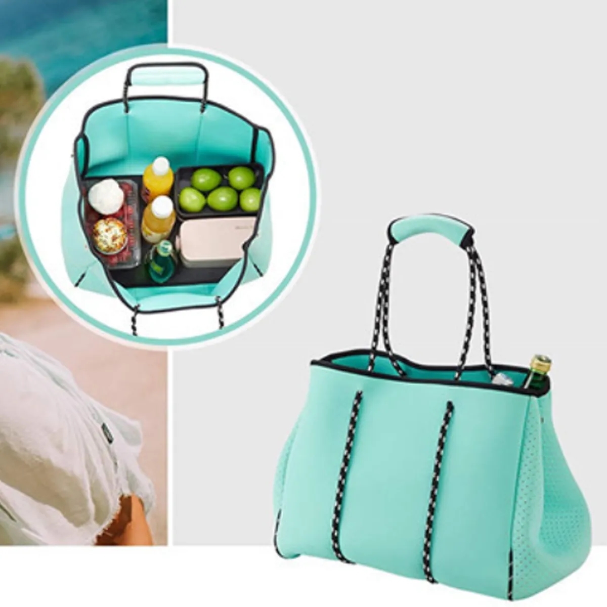 Large Neoprene Beach Tote Bag Rope Handles 2