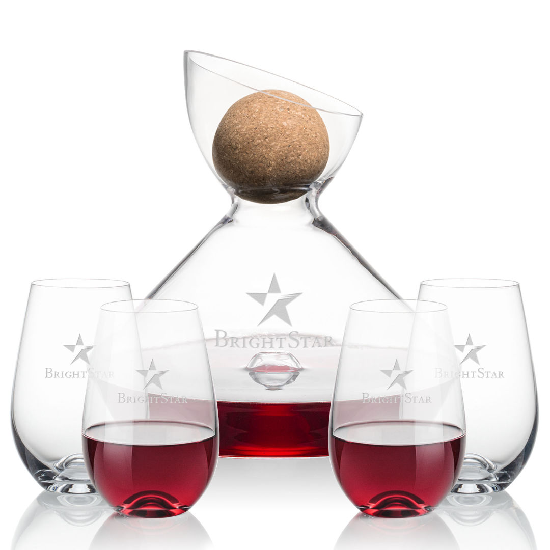 Woodbury Carafe w/Cork Stopper & Boston Stemless Wine 8