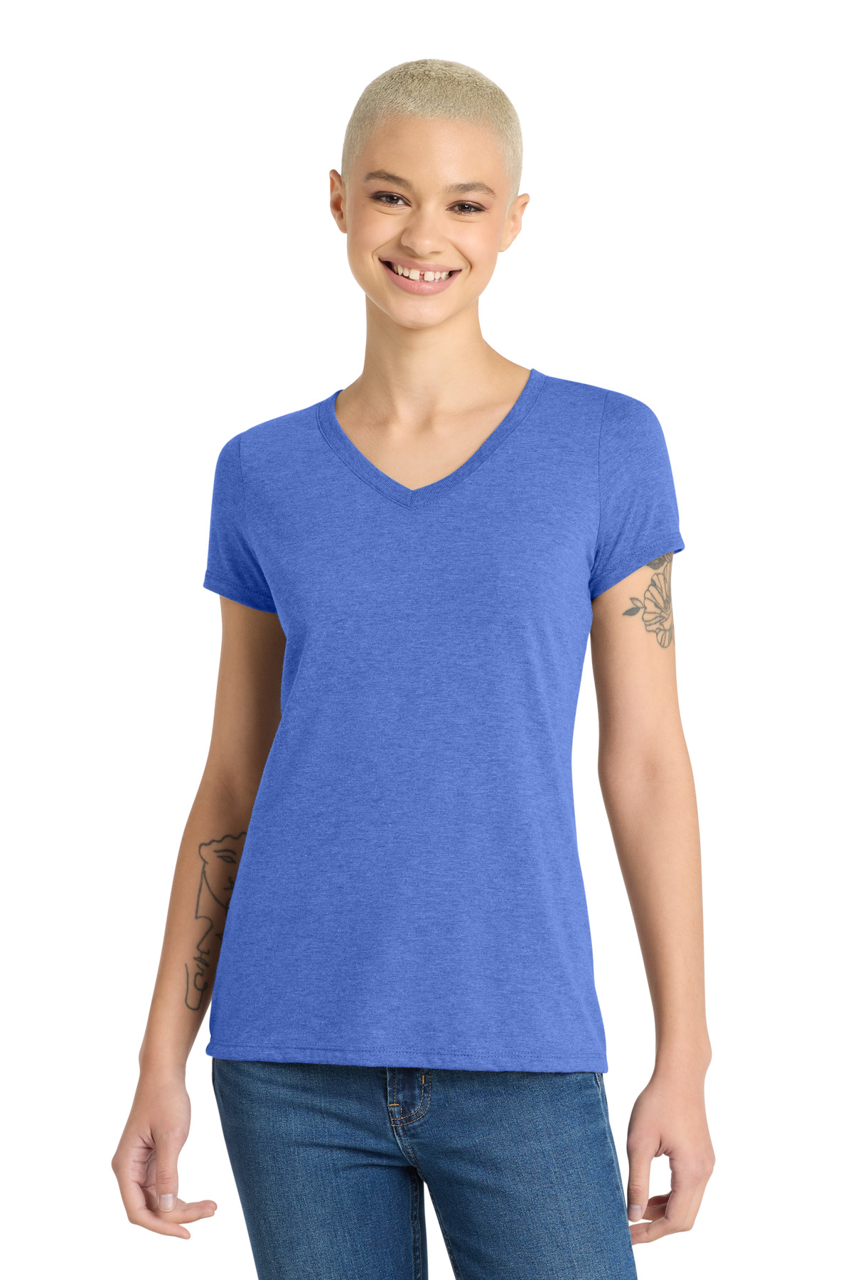 District Women's Perfect Tri V-Neck Tee. DM1350L 54