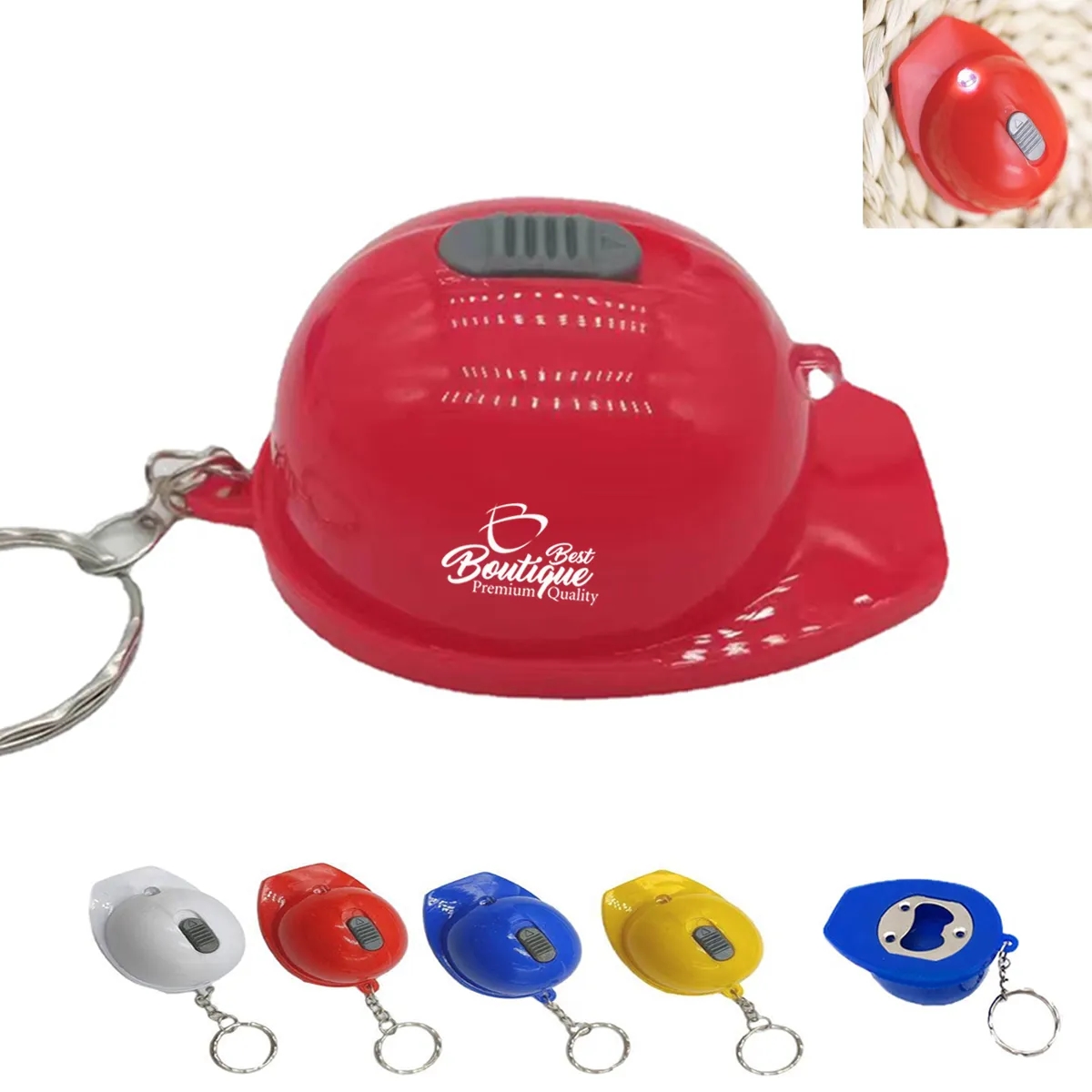 Plastic Helmet Shaped LED Light Bottle Opener Keychain 2