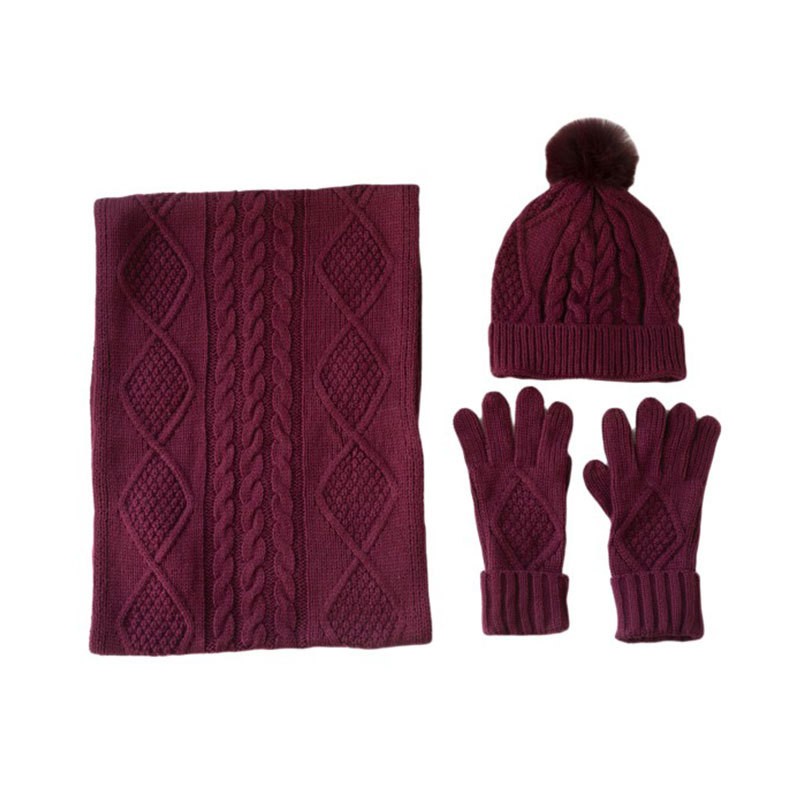 3 Pieces Winter Beanie Hat Scarf Warm Gloves Set 2