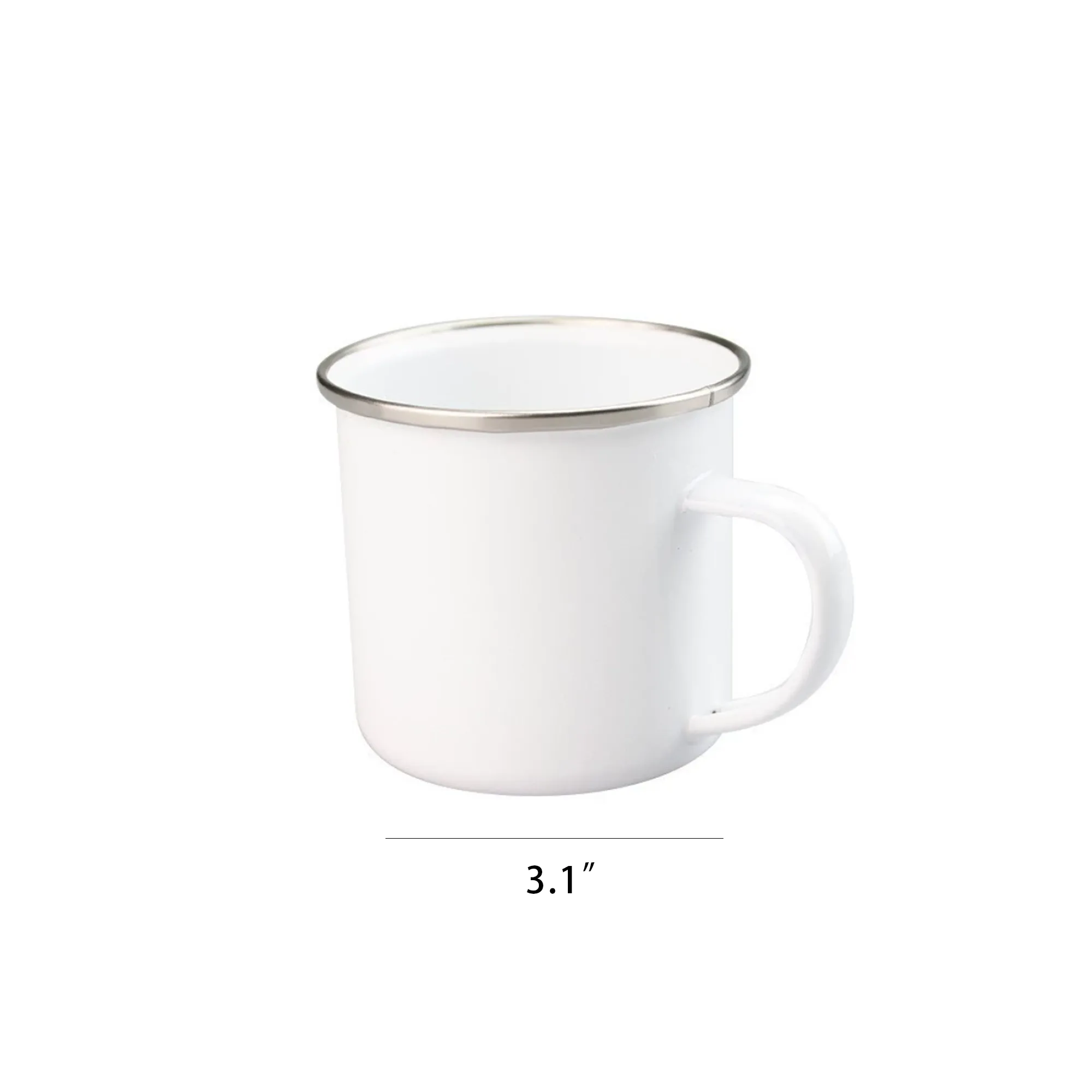 White Enamel Mug Silver Rim With Case 2