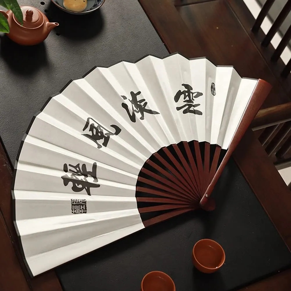 XL Traditional Bamboo Hand Fan - Premium Silky Fabric 2
