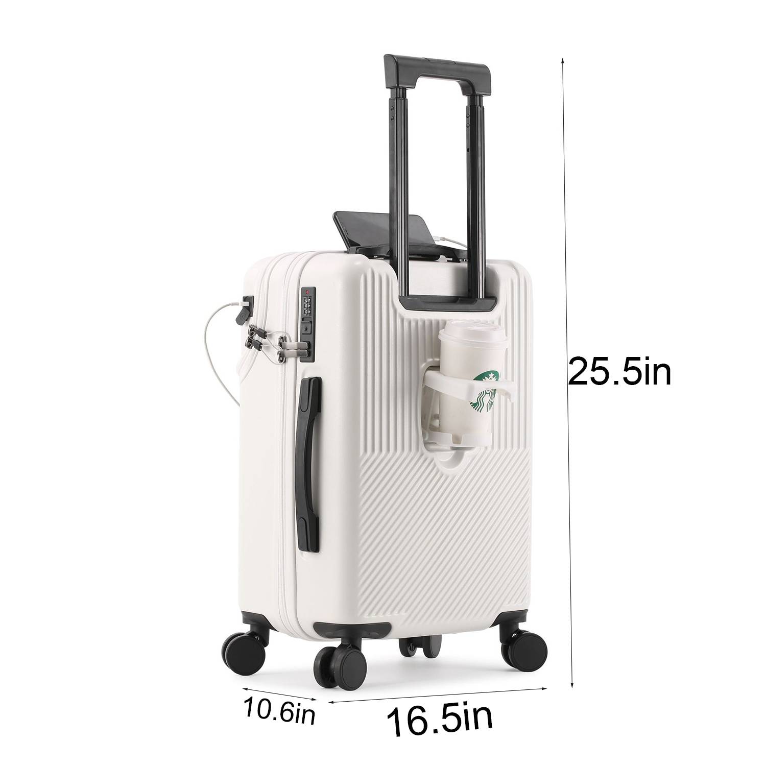 ABS USB Port Travel Suitcase w/ Cup Holder 8